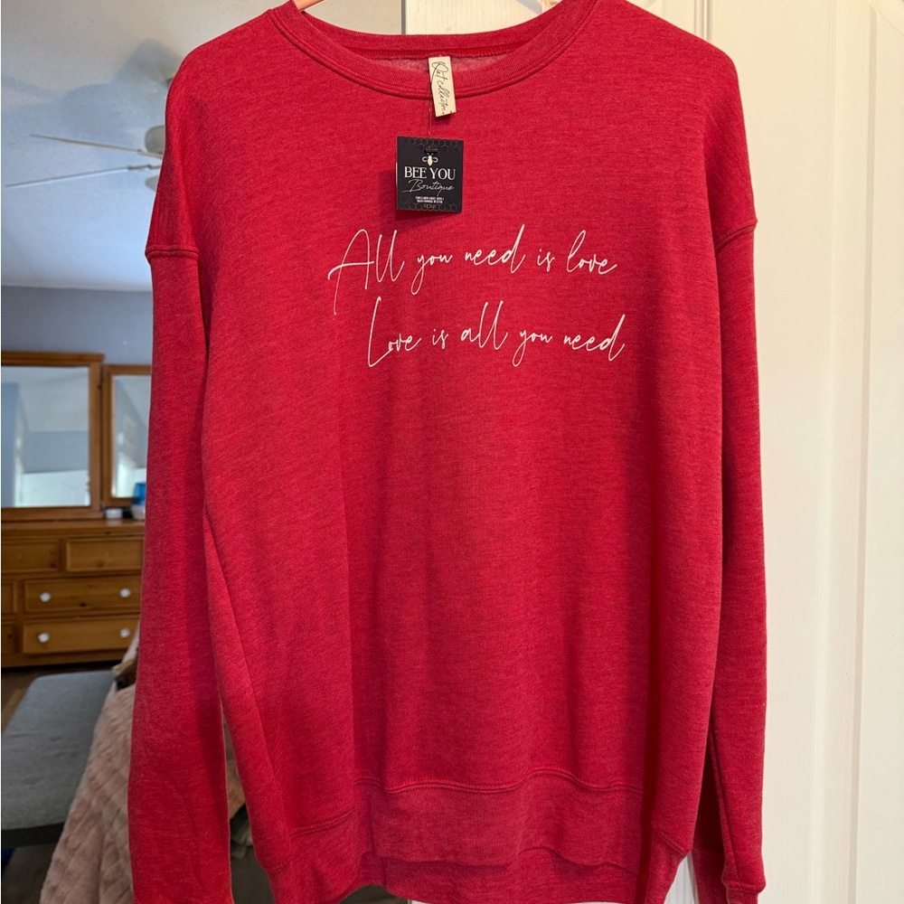 BeeYou Red Sweatshirt with Love Quote